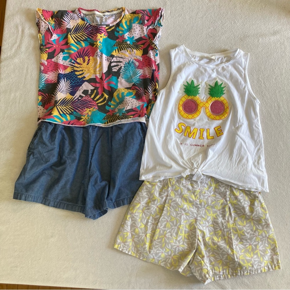 Girls Tropical Print and Pineapple Smile Summer Sets - Multicolor & White